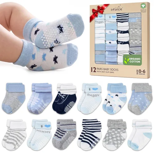 Vista 10 de GOTS Mezcla de Algodón Orgánico 12 Pares Calcetines Zapatos Bebés 0-6 M Negro