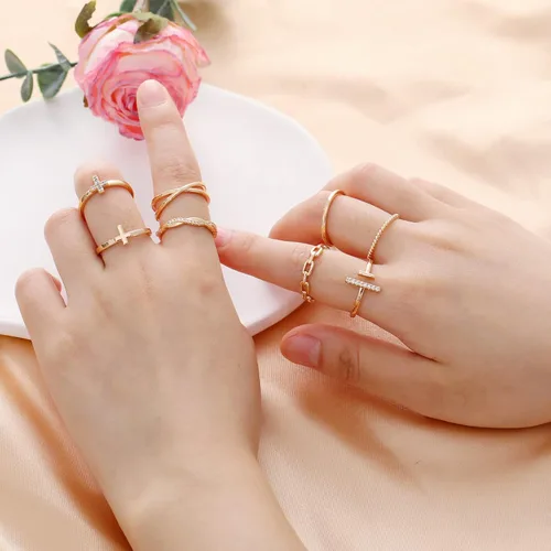 Vista 7 de Honsny Juego de anillos apilables chapados en oro de 14 quilates para mujer, anillos apilables para nudillos para pulgar, anillos de plata finos