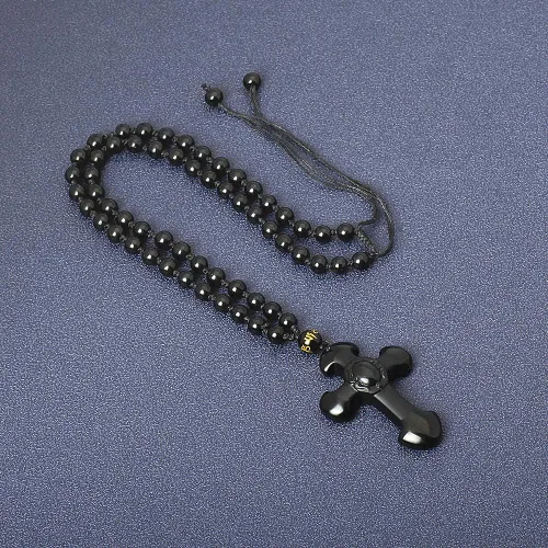 Vista 3 de Collar de obsidiana natural con dije de protección de amuleto de la suerte con cadena de cuentas ajustable, talismán de cristal negro, joyería