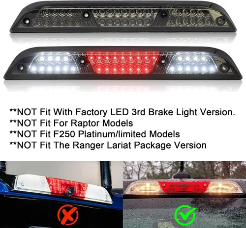 Vista 3 de Tercera luz de freno LED de lente ahumada compatible con F150 2015-2024, F250/F350/F450/F550 2017-2024, Ranger 2019-2024, 3ª lámpara de parada