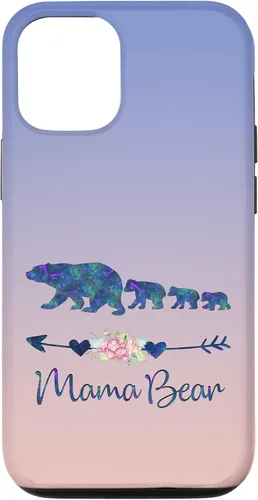 Vista 28 de Teal Blue Purple Floral Mama Bear Three Cubs Blue Pink Case for iPhone 17