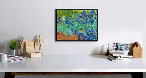 Vista 4 de Wieco Art Lienzo enmarcado para pared, impresiones de lirios de Van Gogh, flores famosas, pinturas al óleo, reproducción moderna de lienzo giclée