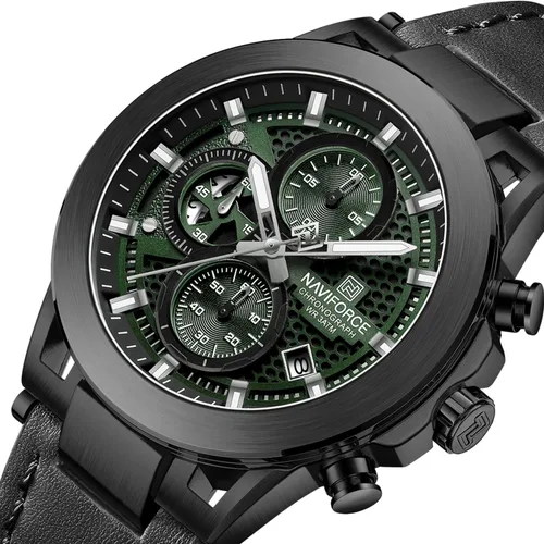 Vista 2 de NAVIFORCE Men Sport Chronograph Watches,with Calendar Quartz Mens Waterproof Wrist Watches, Genuine Leather Strap,Gifts for Man