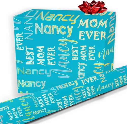 Vista 22 de Nombre personalizado en papel de regalo, rollo de papel de regalo personalizado con texto, regalo personalizado, unisex, adultos, hombres, mujeres