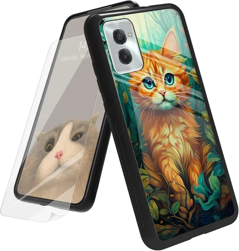 Vista 101 de Funda para Motorola Moto G Play 4G 2024 con protector de pantalla, parte trasera de vidrio templado + funda de silicona suave TPU absorción