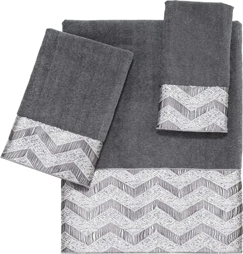Vista 2 de Avanti Linens - Toalla de mano, toalla de algodón suave y absorbente (colección Chevron Galaxy, níquel)