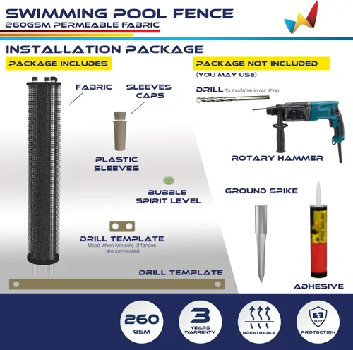 Vista 7 de Windscreen4less - Valla de seguridad para piscinas enterradas, valla de seguridad desmontable con mangas de postes, panel de valla de patio