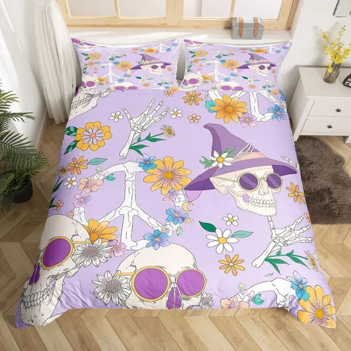 Vista 23 de Manfei Juego de funda de edredón de Halloween tamaño individual, juego de ropa de cama de 2 piezas para niños y niñas, decoración de habitación