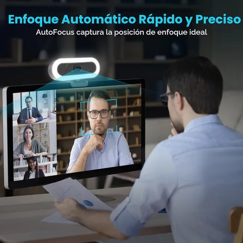 Vista 2 de Cámara web de transmisión ToLuLu 2K 50FPS, cámara web LED RGB con micrófono y luz, cámara de computadora con enfoque automático con cubierta