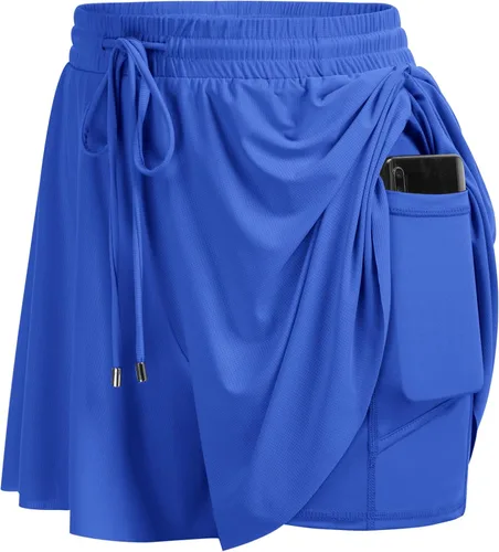 Vista 2 de JACK SMITH Pantalones cortos de correr 2 en 1 para mujer, de secado rápido, pantalones cortos de tenis fluidos para fitness, yoga, entrenamiento