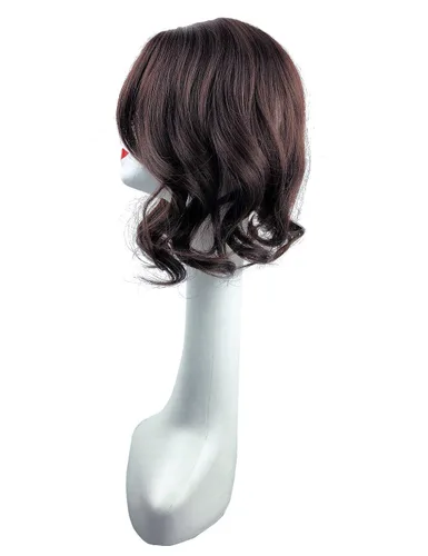 Vista 5 de Peluca de cabello ondulado natural de 14 pulgadas, parte media de 3.9x5.1 in, con clip, estilo francés, color marrón rojizo oscuro