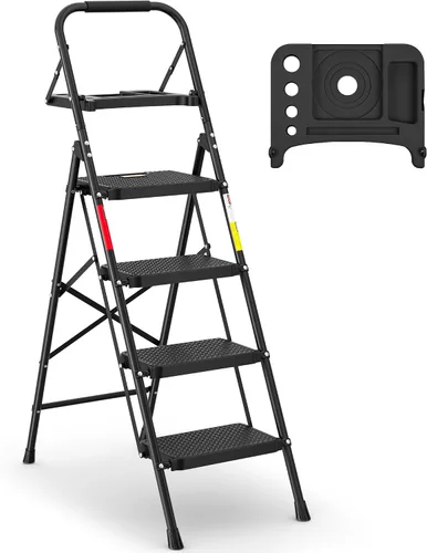 Vista 10 de BONTEC Escalera de 2 escalones, taburete plegable, capacidad de carga Negro