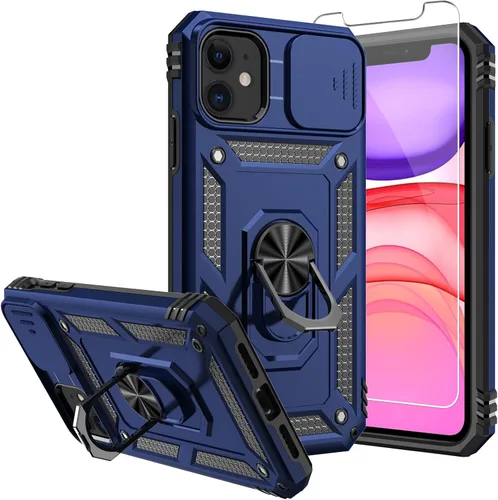 Vista 12 de Funda para iPhone 11 de 6.1 pulgadas, con protectores de pantalla y funda para cámara, [grado militar] de 16 pies. Funda a prueba de caídas con Negro