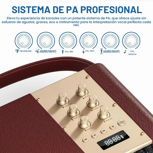 Vista 4 de Altavoz Bluetooth portátil 240W de potencia máxima Altavoz inalámbrico Borgoña