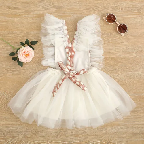 Vista 3 de Toddler Baby Girls 1st Christmas Outfit Sleeveless Reindeer Romper Dresses Newborn Xmas Outfit for Cake Smash Photo Shoot