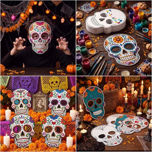 Vista 6 de Dia De Los Muertos Mask Craft Kit, Day of The Dead Color Skull Mask