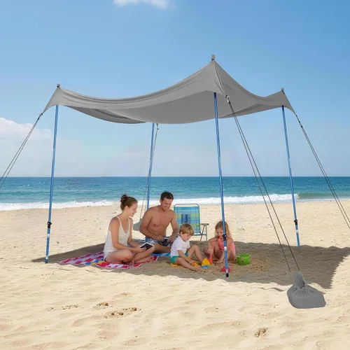 Vista 17 de CROWN SHADES Tienda de campaña de playa de 7 x 7, toldo de playa fácil de desplegar, UPF50+, 2 postes ajustables, turquesa