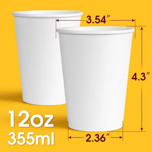 Vista 7 de Ginkgo 200 tazas de café desechables de 12 onzas a prueba de fugas, tazas de papel espesadas de papel blanco caliente tazas de café caliente