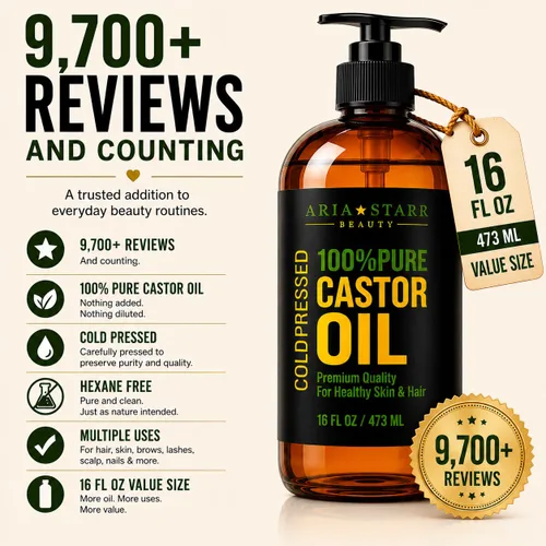 Vista 9 de Aceite de ricino prensado en frío de Aria Starr. 16 fl oz. El mejor y 100 % puro aceite de ricino para el crecimiento del cabello, el rostro