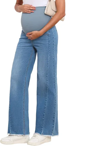 Vista 8 de BLENCOT Jeans de maternidad para mujer, pierna recta, elásticos, rasgados, para embarazo, jeans de novio