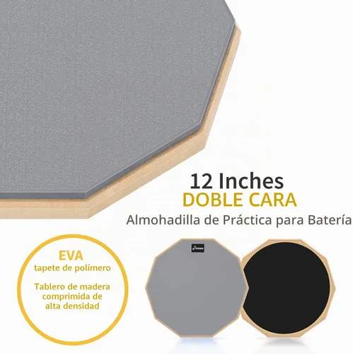 Vista 3 de Donner Juego de soporte de batería con almohadilla de práctica de tambor, juego de almohadillas silenciosas de doble cara de 12 pulgadas, baquetas