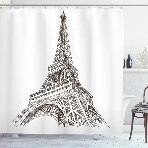 Vista 100 de Ambesonne Decor Collection, juego de cortina con ganchos para regadera Amarillo y marrón