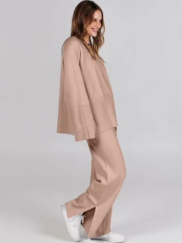 Vista 6 de ANRABESS Conjunto de 2 piezas para mujer, sudadera de punto de gran tamaño y pantalones de pierna ancha con cordón