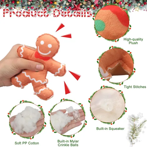 Vista 4 de Hiboom Mini Juguetes de Peluche de Navidad para Perros Chirriantes para Cachorros Interactivos Duraderos para Masticar Juguetes de Peluche