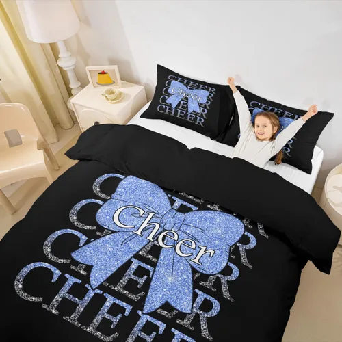 Vista 5 de Feelyou Funda de edredón con lazo de animadora, tamaño individual, para niños y niñas, divertido juego de ropa de cama deportiva, 2 piezas, Azul