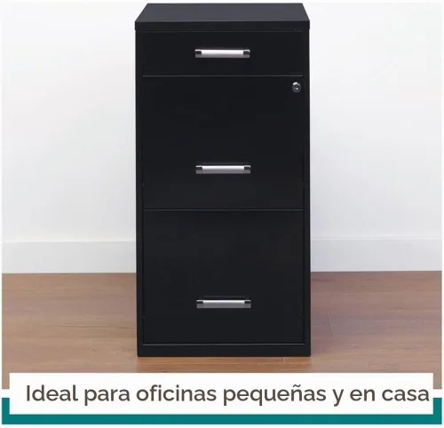 Vista 4 de Scranton & Co Archivador de metal moderno de 27.32 pulgadas de alto x 18 pulgadas de profundidad, con 3 cajones, con cajón para lápices, lados Negro