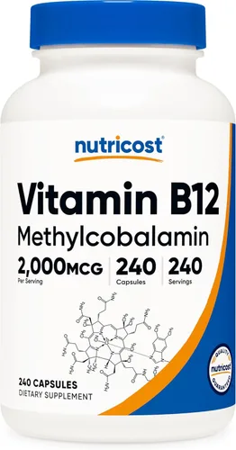 Vista 6 de Nutricost Vitamina B12 (Metilcobalamina) 2000mcg, 120 Cápsulas - Cápsulas Vegetarianas, Sin OGM, Suplemento de B12 Sin Gluten