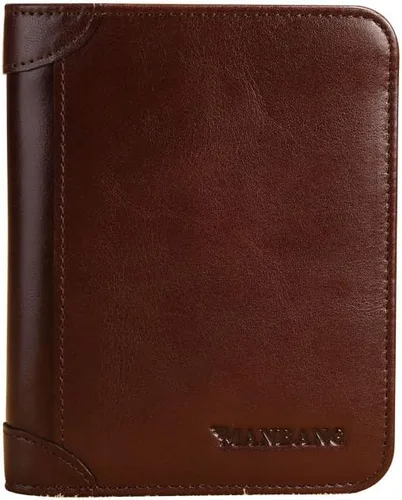 Vista 2 de Cartera de auténtica piel vacuna italiana con capacidad extra, doble pliegue, para hombre.