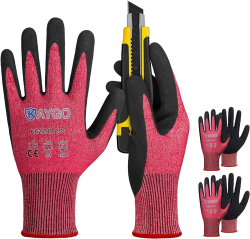Vista 23 de KAYGO - Guantes de nitrilo resistentes a cortes para tareas de agarre aceitoso y húmedo ANSI A3, HPPE/Forro de fibra de vidrio, agarre