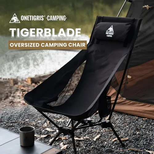 Vista 4 de ONETIGRIS Silla de Camping de Respaldo Alto Tigerblade con Diseño de Almohada, Silla Plegable Cómoda con Asiento Ampliado