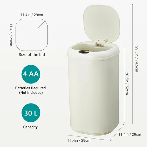 Vista 6 de Takywep Basurero automático de acero inoxidable de 8 galones con tapa, sensor de movimiento sin contacto de 30 litros, cubo de basura cilíndrico