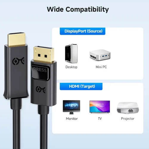 Vista 5 de Cable Matters Cable DisplayPort a HDMI Unidireccional - 3 pies, Cable DP a HDMI Chapado en Oro, Cable de Conversión de DisplayPort a