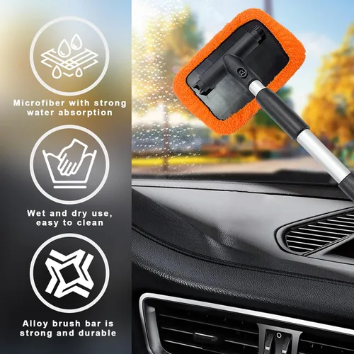 Vista 4 de Ziciner Limpiador de Parabrisas de Coche, Limpiaparabrisas de Limpieza Automática de Microfibra con Mango Extensible de Aluminio y 2 Cabezales