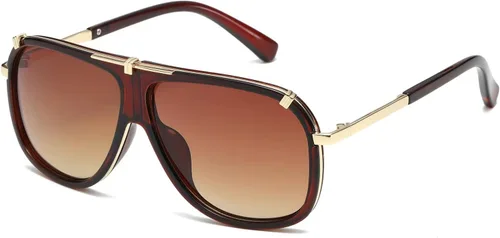 Vista 14 de AEVOGUE Men's Oversized Shield Sunglasses, Retro Alloy Aviator AE0336 Negro marco Grey Lens