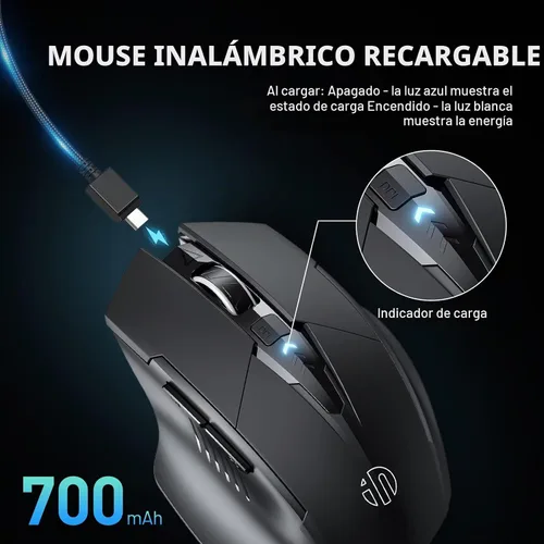 Vista 3 de INPHIC - Ratón inalámbrico recargable, batería visible, 2400 DPI, 6 botones, ratón grande ergonómico para portátil, computadora, Mac, PC, etc.