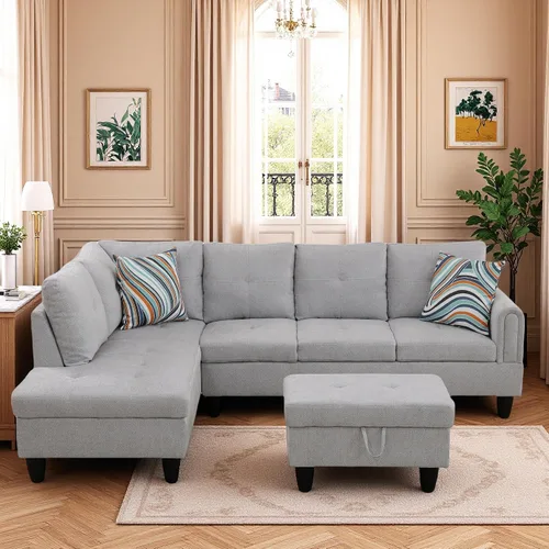 Vista 24 de Camillas en forma de L de 97 pulgadas para sala de estar, sofá seccional con otomana de almacenamiento, sofá modular con diván móvil