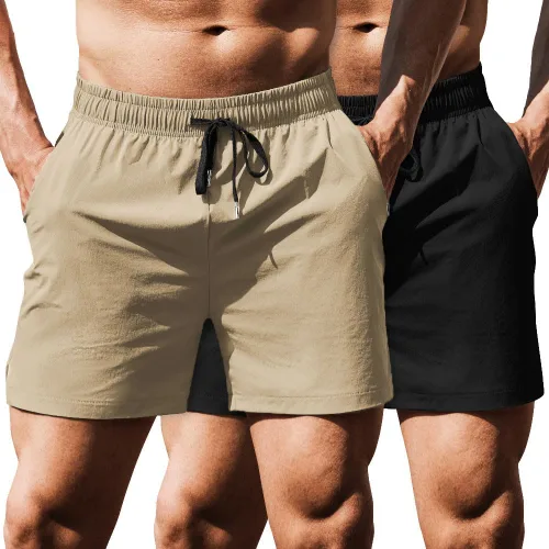 Vista 22 de COOFANDY Pantalones cortos deportivos para correr para hombre de 5 pulgadas, paquete de 2 pantalones cortos de entrenamiento para gimnasio