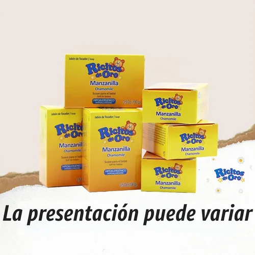 Vista 2 de Ricitos de Oro Jabón con extracto de Manzanilla, Limpia y suaviza la piel del bebé, 100 g cada una, 6 Barras de jabón.