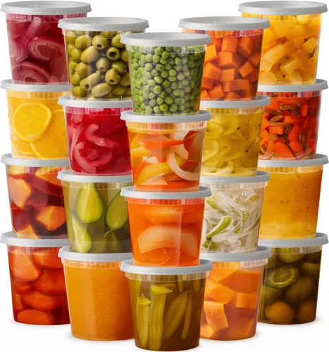 Vista 6 de Contenedores de plástico para almacenamiento de alimentos de 8 onzas con tapas [48 juegos] Microwave, Dishwasher & Freezer Safe, Disposable or
