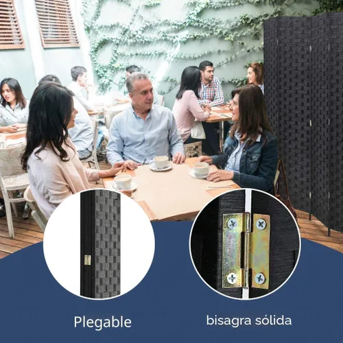 Vista 6 de FDW - Mampara plegable y portátil de madera con diseño de malla tejida para casa y oficina