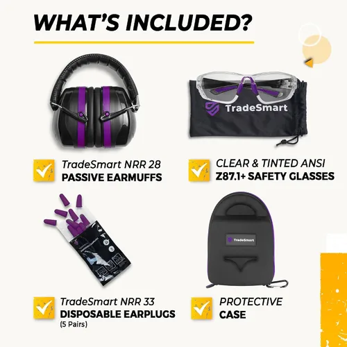 Vista 2 de TradeSmart All-in-One Shooting Ear Protection - Comfort+ NRR 28 Earmuffs, Glasses & Earplugs + Carry Case