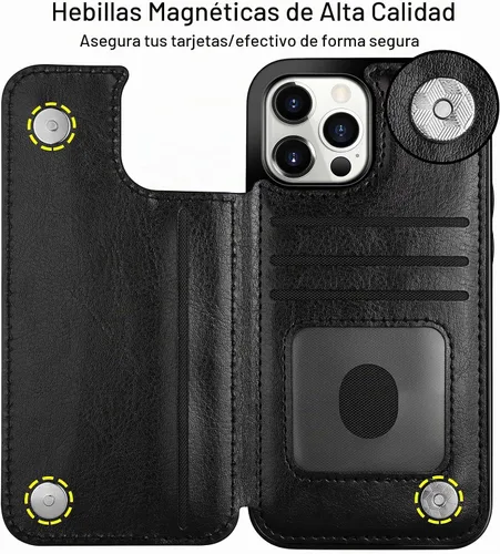 Vista 4 de HianDier Funda tipo cartera compatible con iPhone 13 Pro MAX 5G de 6.7 pulgadas, funda protectora delgada con ranuras para tarjeta de crédito, tapa