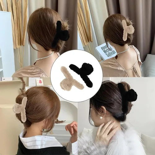 Vista 5 de 2 pinzas peludas para el cabello de felpa para cabello grueso y delgado, pinzas grandes antideslizantes de pelo sintético para mujeres