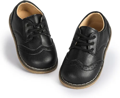 Vista 3 de Zapatos Oxford de piel sintética para niños y niñas, zapatos de vestir de boda para niños pequeños, con cordones, suela de textura antideslizante