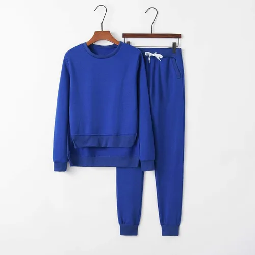 Vista 2 de Conjunto deportivo para mujer, 2 piezas, casual, de manga larga, sin botones, pantalones deportivos ligeros con abertura, pantalones deportivos