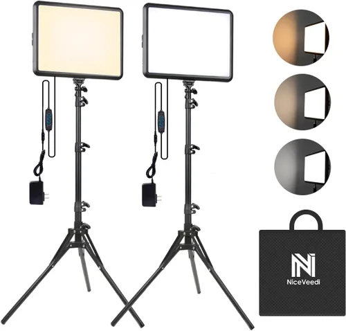 Vista 11 de NiceVeedi Kit de iluminación para fotografía, 2800-6500K Kit de luz LED bicolor para video, luz de estudio regulable con soporte de trípode